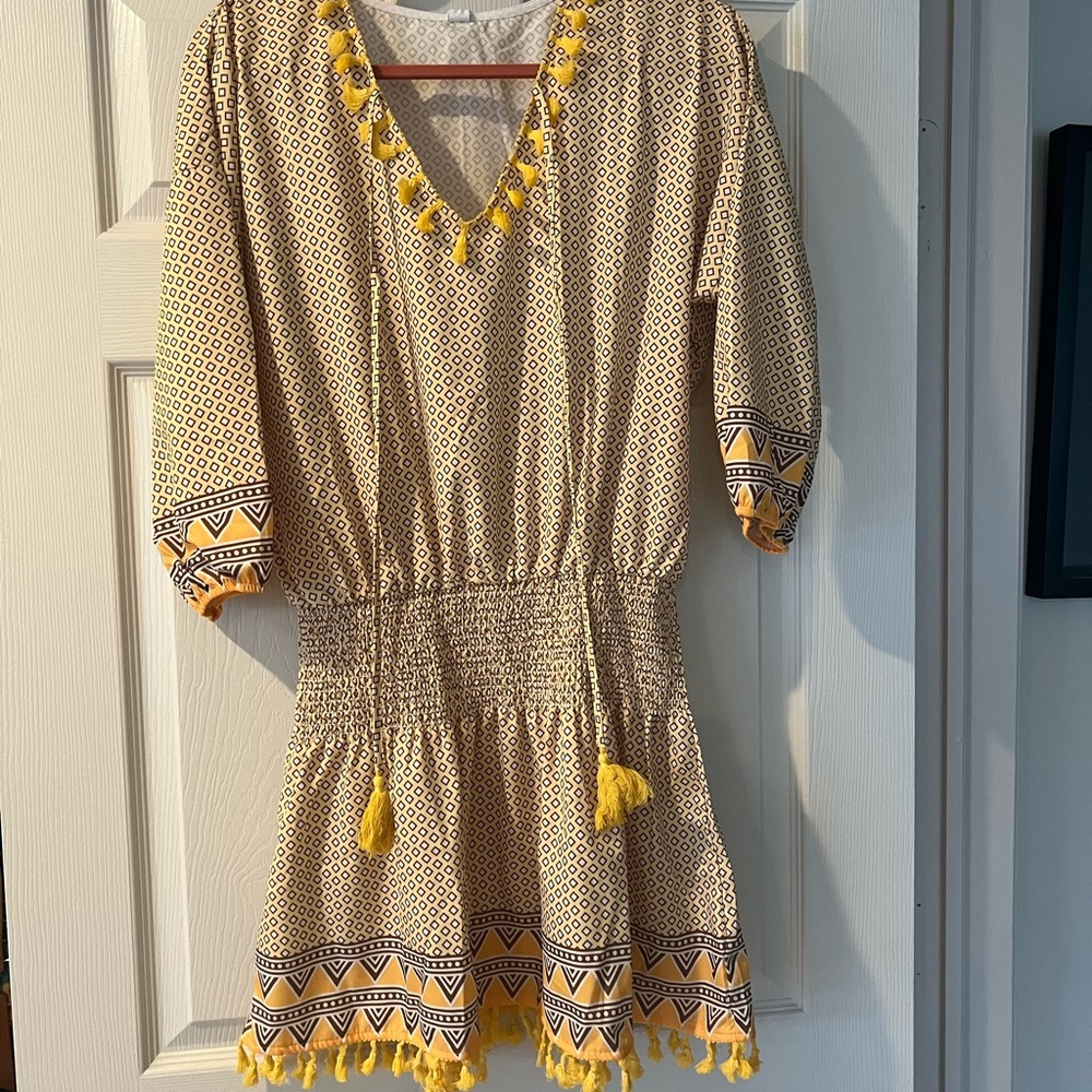Kids Boho Tassel Dress in Yellow and Cream